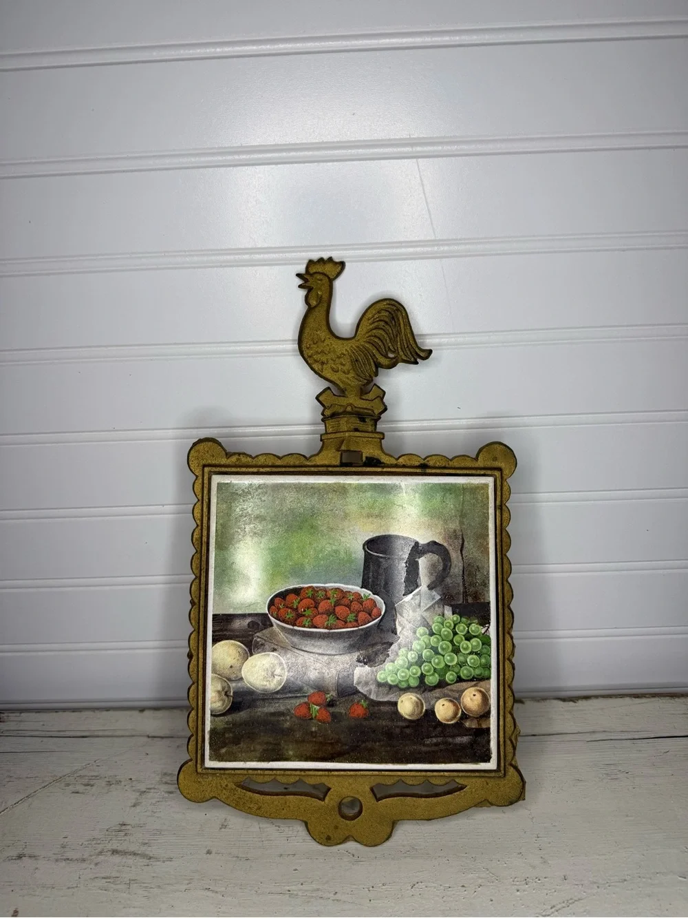 Vintage Gold Tone Cast Metal Chicken Rooster Trivet – Farmhouse Ceramic Kitchen